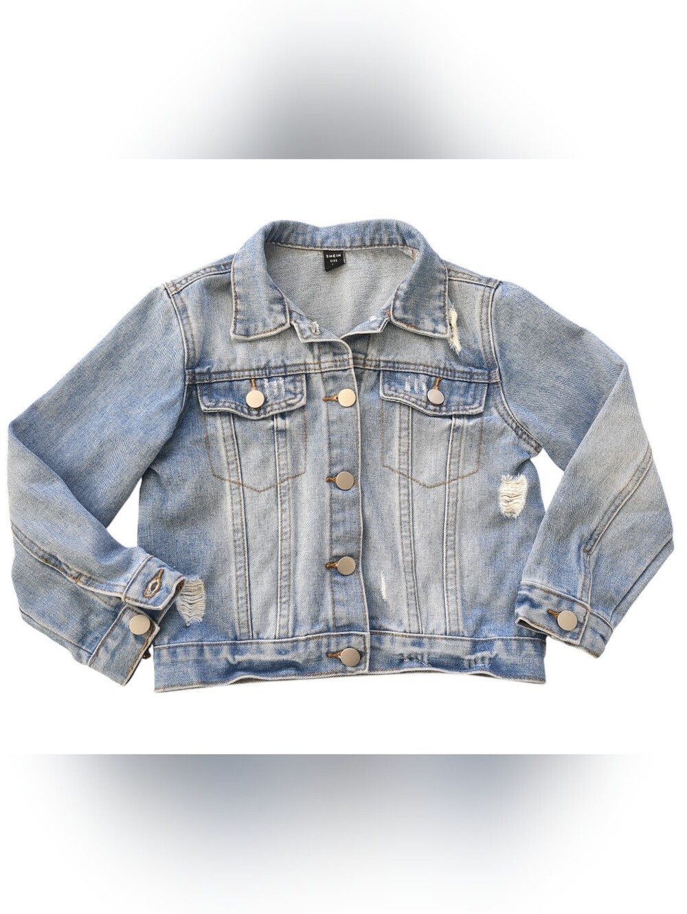Shein Girls Distressed Denim Jacket Size 8